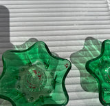 Pair of Green Glass Star Candlestick Holders