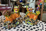 Pair of Small Asian Colorful Ceramic Foo Dog Decorative Pieces