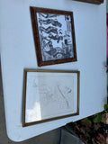 Pair of Black and White African Drawings, Framed