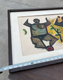 Leon Dusso Figurative African Style Painting in Frame