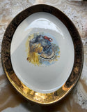 Vintage Thanksgiving Turkey Ceramic Platter With Gold Rim Accents