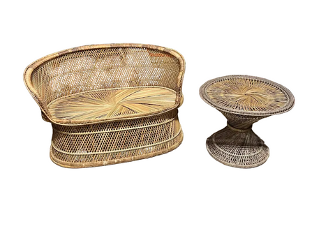 Vintage Wicker Double Seater Sofa and Side Table