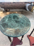 Pair of Green Marble Top Side Table With Wooden Base