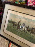 Vintage Large Framed Polo Horses Print, Signed