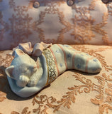 Small Vintage Lennox Christmas Cat Sleeping in Stocking Knick Knack