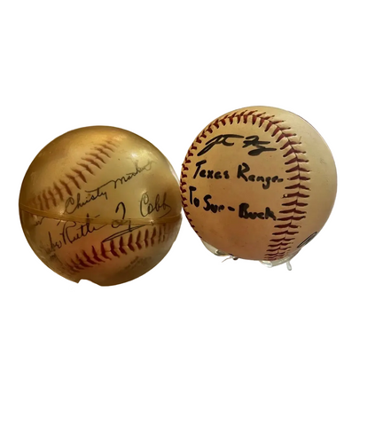 Vintage Pair of 1936 First Hall of Fame Election Baseballs and Stand
