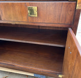 1970s Thomasville Campaign Style Walnut Bar Cart With Cabinet and Extendable Flip Top