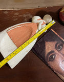 Small Ceramic Pink and White Figurine of Woman in Apron