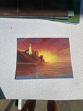 Lighthouse and Sunset Seascape Painting on Canvas