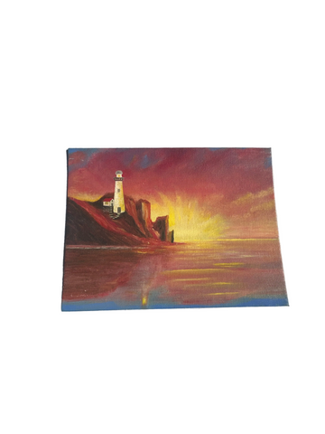Lighthouse and Sunset Seascape Painting on Canvas