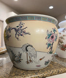 Large Ceramic Planter With Bird and Greek Key Accents