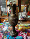 Large Brass Hand Painted Design Vase