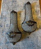 Pair of Vintage Dark Bronze and Crystal Wall Sconces