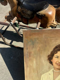 Vintage Portrait Painting of a Woman on Canvas, Signed by the Artist
