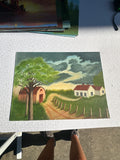 Farmhouse and Barn Countryside Landscape Painting on Canvas