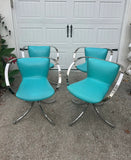 Collection of Blue Leather and Chrome Chairs