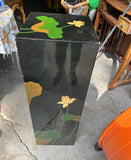 Square Pedestal Black Lacquer With Asian Lotus Accents
