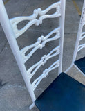 Pair of 1970s Italian Style White Metal Chairs With Navy Blue Leather Cushions