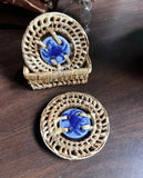 Pair of Ceramic Blue Crab Coasters With Wicker Edges and Basket