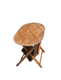 Small Oval Wicker and Wooden Fold Up Side Table