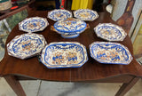 Italian Blue and White Hand Painted Serving Dishes With Gold Accents- Set of 11