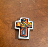 Small Silver and Colorful Ceramic Cross Wall Hanging