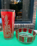 1970s Asian Culver Thai Goddess Glass and Bowl Pair