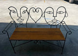 Vintage Metal and Wooden Jon Risley Figurative Bench