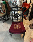 Vintage Needlepoint Chair With Wooden Hand Carved Accents