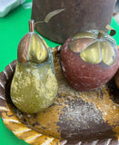 Vintage Pottery Fruit and Basket With Brass Accents