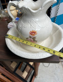 Large White Ceramic Teapot and Bowl With Floral Details