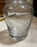 Mid-Century Glass Decanter With Stopper and Etched Bird Details