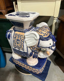 Blue and White Chinoiserie Elephant Plant Stand