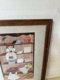 Vintage Americana Framed Drawing of Children in House 1979