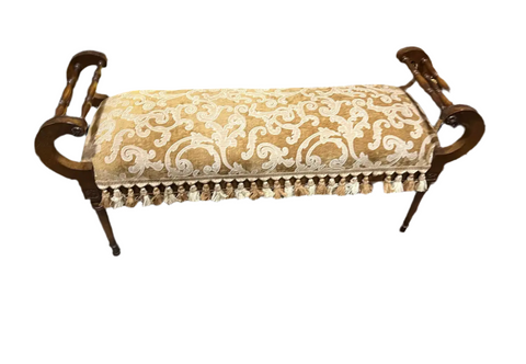 Wooden Bench With Curved Details and Tassels