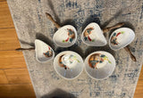 Porcelain Skillet, Dipping Dish, Vintage Appetizer Set With Wooden Handles- Set of 6
