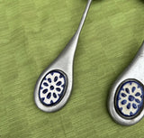 Pewter Pair of Serving Spoons With Ceramic Detail