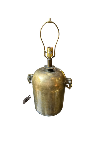 Large Vintage Heavy Brass Table Lamp with Elephant Details