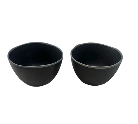 Pair of Small Handmade Black Pottery Bowls