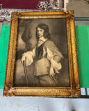 Vintage Black and White Mezzotint Portrait in Gold Frame