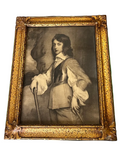 Vintage Black and White Mezzotint Portrait in Gold Frame