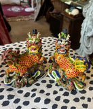 Pair of Small Asian Colorful Ceramic Foo Dog Decorative Pieces