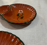 Pair of Small Ceramic Spanish Olive Serving Dishes With Floral Details