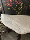 Dark Wooden Oval Mirror and Console Table With Marble Top Pair