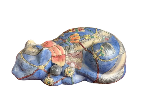 Ceramic Blue Hand Painted Decorative Cat