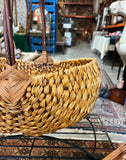 Vintage Hand Woven Wicker Basket With Brown Handle