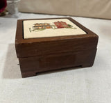 Small Wooden Box With Needlepoint House Design