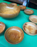 Collection of Stamped Sterling Silver Pedestal Wooden Bowl With Serving Dishes