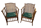 Pair of Boho Chic Bamboo Chairs With Green Cushions