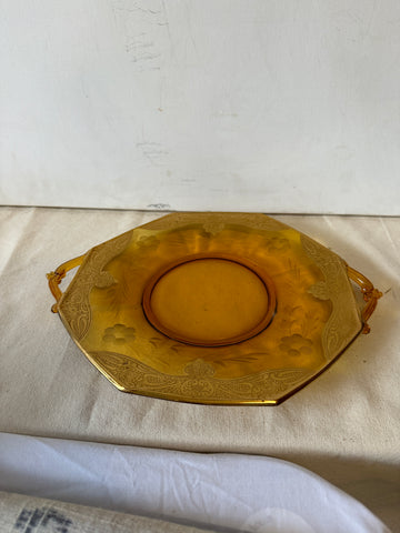 Amber-Colored Glass and Gold Decorative Plate
